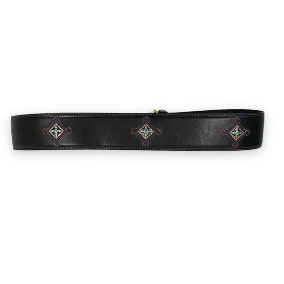 Brighton Black Embellished Embroidered Leather Belt Silver Buckle Medium… - Picture 4 of 15